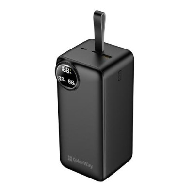 Універсальна мобільна батарея 50000 mAh, ColorWay, Black, 22.5 Вт, 1xType-C (PD3.0) / 1xUSB (QC4.0), вбуд. кабель Type-C / Lightning, цифровий LED дисплей (CW-PB500LPA4BK-PDD)