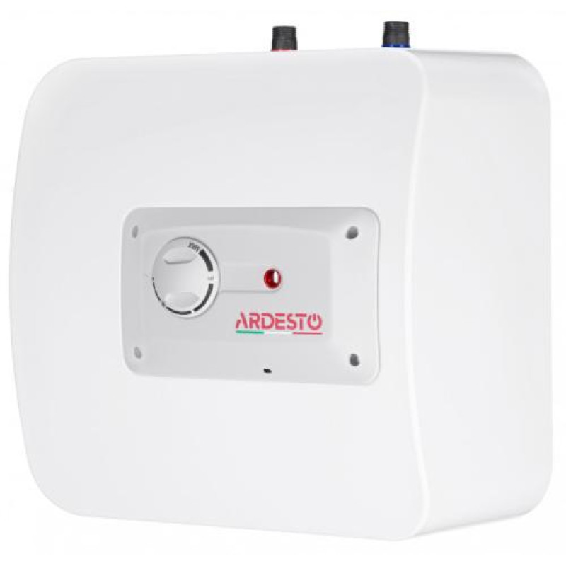 Водонагрівач Ardesto 10U/3 (3100840), White, 1200W, 10л, мокрий ТЕН, вертикальний, керування механічне, під мийкою, прямокутний, подача води зверху, терморегулятор, захист від перегріву, індикатор роботи, 36x32.7x36см