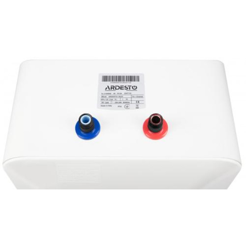 Водонагрівач Ardesto 10U/3 (3100840), White, 1200W, 10л, мокрий ТЕН, вертикальний, керування механічне, під мийкою, прямокутний, подача води зверху, терморегулятор, захист від перегріву, індикатор роботи, 36x32.7x36см