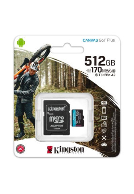 Карта пам'яті microSDXC, 512Gb, Kingston Canvas Go! Plus, Class 10 UHS-I U3 V30 A2, SD адаптер, до 170/90 МБ/с (SDCG3/512GB)