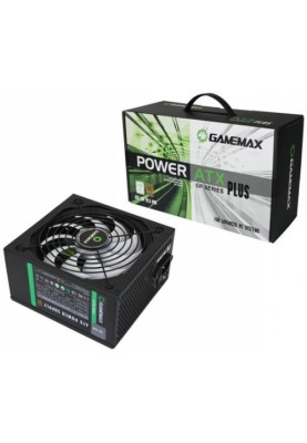 Блок живлення 550 Вт, GameMax GP-550, Black, 80+ Bronze, Active PFC, 14 см, 3xMolex / 5xSATA / 1x6+2-pin / 1x4+4-pin / 1x20+4-pin, захист OVP / UVP / SIP / OCP / OLP / OPP / SCP