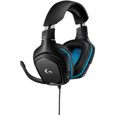 Навушники Logitech G432, Black/Blue, 3.5 мм / USB, мікрофон, дифузори 50 мм, технологія об'ємного звучання 7.1, 39 Ом, 107 дБ, 2 м (981-000770)