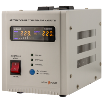 Стабілізатор LogicPower LP-1750RD 1000Вт/7 ступ, релейний, вхід 110-240В AC 50/60Hz, вихід 220В±10% , 2 євророзетки, однофазний, LED, правильна синусоїда (10347)