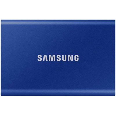 Зовнішній накопичувач SSD, 1Tb, Samsung T7, Blue, Type-C 3.2 (Gen 2), 1050 / 1000 Мб/с, металевий корпус, 256-бітове шифрування AES (MU-PC1T0H/WW)