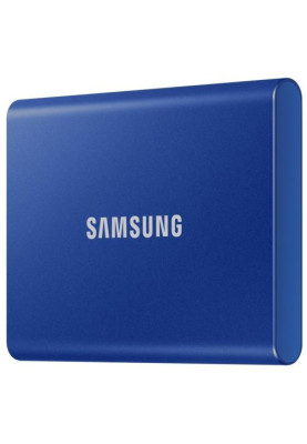 Зовнішній накопичувач SSD, 1Tb, Samsung T7, Blue, Type-C 3.2 (Gen 2), 1050 / 1000 Мб/с, металевий корпус, 256-бітове шифрування AES (MU-PC1T0H/WW)