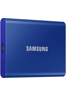 Зовнішній накопичувач SSD, 1Tb, Samsung T7, Blue, Type-C 3.2 (Gen 2), 1050 / 1000 Мб/с, металевий корпус, 256-бітове шифрування AES (MU-PC1T0H/WW)