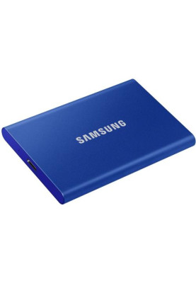 Зовнішній накопичувач SSD, 1Tb, Samsung T7, Blue, Type-C 3.2 (Gen 2), 1050 / 1000 Мб/с, металевий корпус, 256-бітове шифрування AES (MU-PC1T0H/WW)