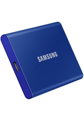 Зовнішній накопичувач SSD, 1Tb, Samsung T7, Blue, Type-C 3.2 (Gen 2), 1050 / 1000 Мб/с, металевий корпус, 256-бітове шифрування AES (MU-PC1T0H/WW)