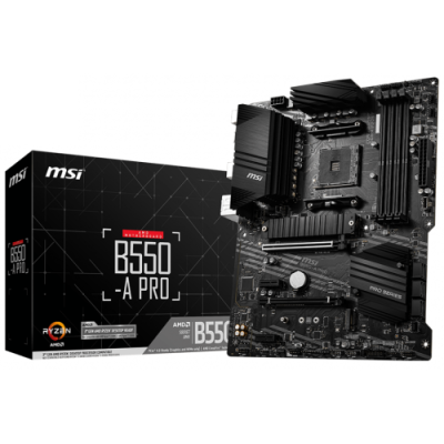 Мат.плата AM4 (B550) MSI B550-A PRO, B550, 4xDDR4, CrossFire, Int.Video(CPU), 6xSATA3, 2xM.2, 1xPCI-E 16x 4.0, 1xPCI-E 16x 3.0 ALC892, RTL8111H, 7xUSB3.2/8xUSB2.0, HDMI/DP, ATX