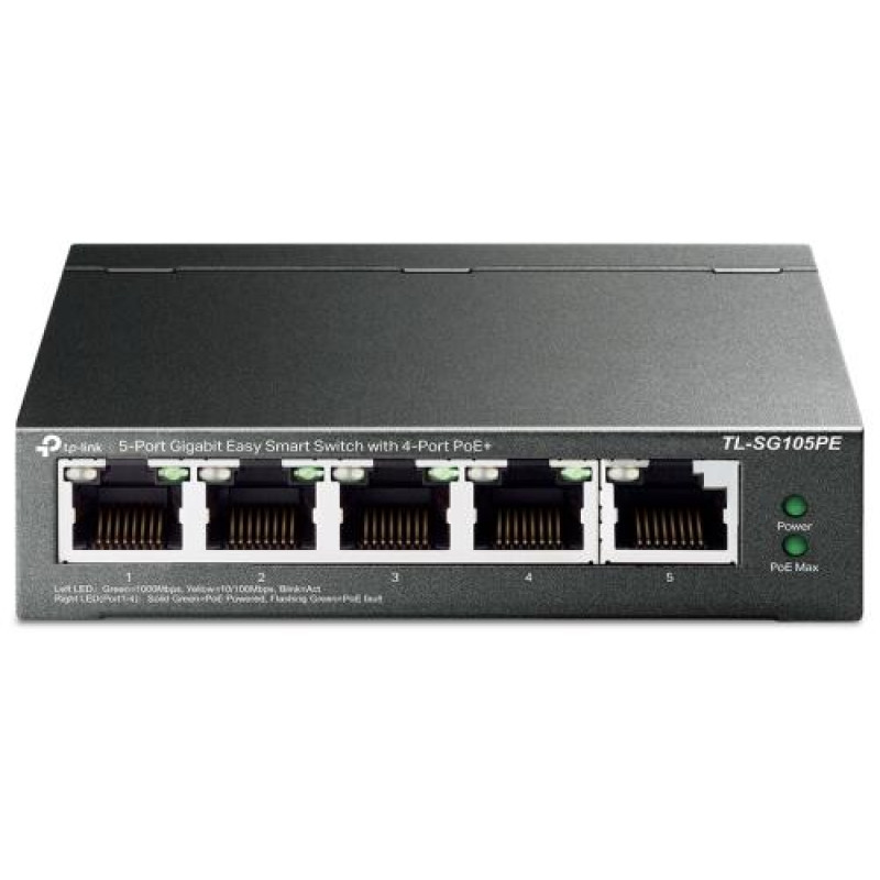 Комутатор TP-LINK TL-SG105PE, 5x100/1000 Mb/s, металевий корпус, керований