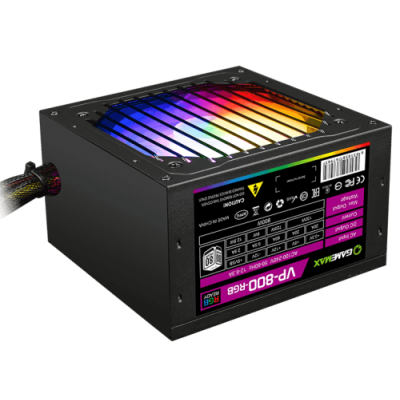 Блок живлення 800 Вт, GameMax VP-800 RGB, Black, 80+ Bronze, Active PFC, 12 см, 3xMolex / 6xSATA / 2x2+6-pin / 1x4+4-pin / 1x20+4-pin, захист OVP / UVP / OCP / OLP / OPP / SCP (VP-800-RGB)