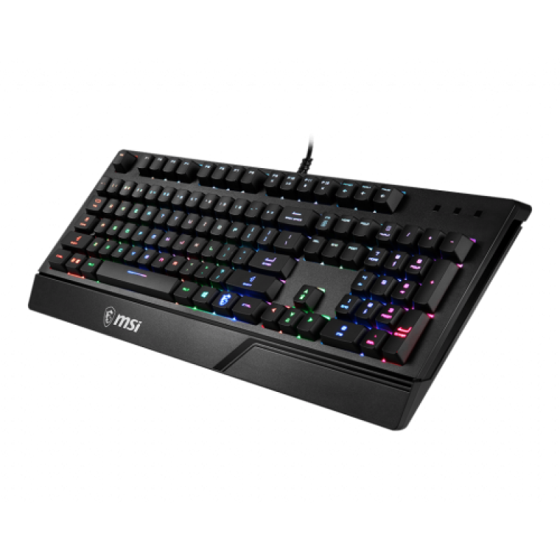 Клавіатура MSI VIGOR GK20, Black, USB, мембранні перемикачі, ефект райдужного підсвічування, водостійка конструкція, 1.8 м