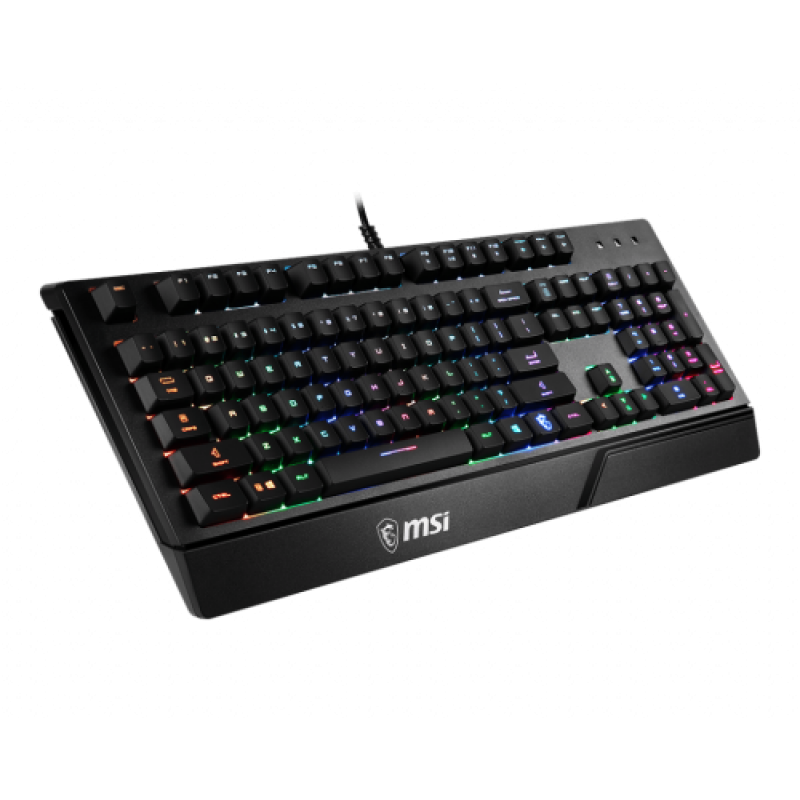 Клавіатура MSI VIGOR GK20, Black, USB, мембранні перемикачі, ефект райдужного підсвічування, водостійка конструкція, 1.8 м