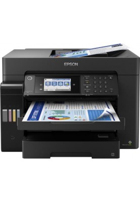 БФП струменевий кольоровий A3+ Epson L15160, Black, WiFi, 4800х2400 dpi, до 32/32 стор/хв, факс, дуплекс, РК-екран 10.9 см, CardReader, USB / Lan, вбудоване СБПЧ, чорнило Epson 112 (C11CH71404)