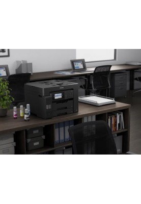 БФП струменевий кольоровий A3+ Epson L15160, Black, WiFi, 4800х2400 dpi, до 32/32 стор/хв, факс, дуплекс, РК-екран 10.9 см, CardReader, USB / Lan, вбудоване СБПЧ, чорнило Epson 112 (C11CH71404)