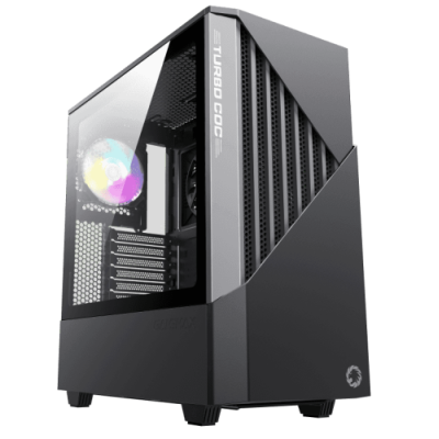 Корпус GameMax Contac COC BG Black/Gray, Midi Tower, без БЖ, для EATX / ATX / Micro ATX / Mini ITX, 2xUSB 3.0, 1x120/1x140 мм ARGB Fan, 1xCOC Turbo Fan, бічна панель із загартованого скла, 438x210x468 мм
