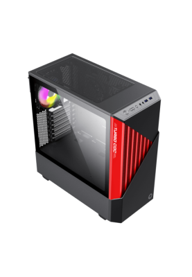 Корпус GameMax Contac COC BR Black/Red, Midi Tower, без БЖ, для EATX / ATX / Micro ATX / Mini ITX, 2xUSB 3.0, 1x120/1x140 мм ARGB Fan, 1xCOC Turbo Fan, бічна панель із загартованого скла, 438x210x468 мм