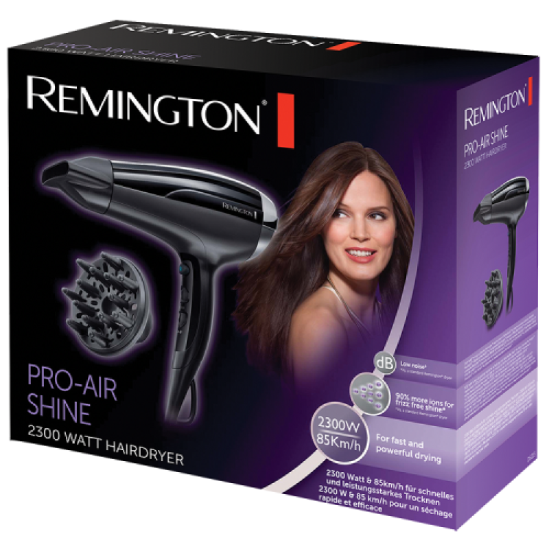 Фен Remington D5215, Black, 2300W, 3 режими, 2 швидкості, іонізація, подача холодного повітря