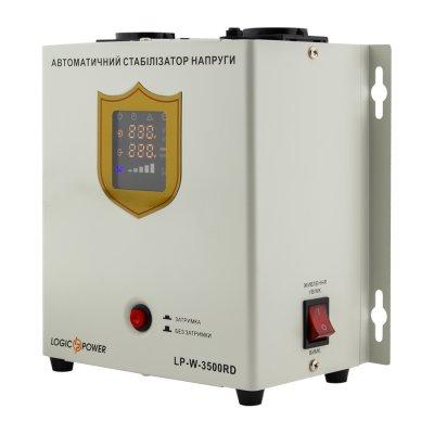 Стабілізатор LogicPower LP-W-3500RD LCD, релейний, 2100Вт/3500ВА, вхід 100-260В AC 50/60Hz, вихід 220В±10%, розетка, однофазний, настінний, 4.33 кг (10352)