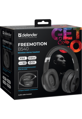Навушники бездротові Defender FreeMotion B540, Black, Bluetooth, мікрофон, microSD, FM-приймач, до 12 години (63540)