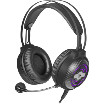 Навушники Defender Stellar, Black, 2 x Mini jack (3.5 мм) + USB, мікрофон, динаміки 50 мм, підсвічування корпусу навушників, регулятор гучності, 103 дБ, 32 Ом, 2.2 м (64520)