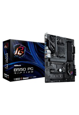 Мат.плата AM4 (B550) ASRock B550 PG Riptide, B550, 4xDDR4, CrossFireX, Int.Video(CPU), 6xSATA3, 2xM.2, 3xPCI-E 16x 4.0, 1xPCI-E 1x 3.0, 1xM.2 (Key E), ALC897, Killer E3100G, 12xUSB3.2/4xUSB2.0, HDMI, ATX