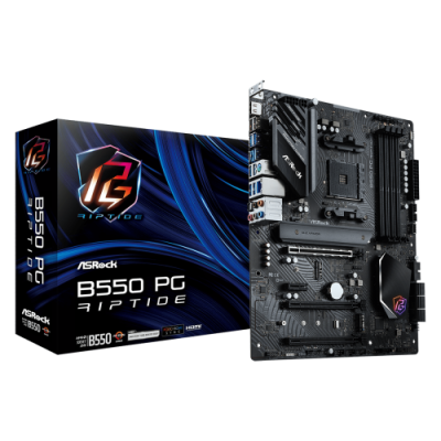 Мат.плата AM4 (B550) ASRock B550 PG Riptide, B550, 4xDDR4, CrossFireX, Int.Video(CPU), 6xSATA3, 2xM.2, 3xPCI-E 16x 4.0, 1xPCI-E 1x 3.0, 1xM.2 (Key E), ALC897, Killer E3100G, 12xUSB3.2/4xUSB2.0, HDMI, ATX