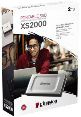 Зовнішній накопичувач SSD, 2Tb, Kingston XS2000, Grey, Type-C 3.2 (Gen 2), 2000 / 2000 Мб/с, до комплекту входить гумовий чохол (SXS2000/2000G)