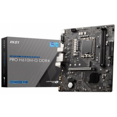 Мат.плата LGA1700, MSI PRO H610M-G DDR4, H610, 2xDDR4, Int.Video(CPU), 4xSATA3, 1xM.2, 1xPCI-E 16x 4.0, 1xPCI-E 1x 3.0, 1xM. 4xUSB3.2/6xUSB2.0, VGA/HDMI/DP, MicroATX