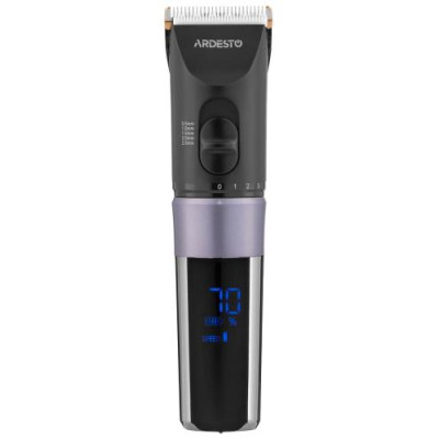 Машинка для стрижки Ardesto HC-Y40-DBS, Black/Grey, 2.4W, живлення мережа/акумулятор, кількість установок 9, 4 насадок, леза з нерж. сталі/кераміки, LED-дисплей