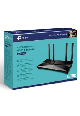 Роутер TP-LINK Archer AX1500, Wi-Fi 802.11a/b/g/n/ac/ax, 2.4/5GHz, 4 LAN 10/100/1000 Mb/s, RJ45 10/100/1000Mb/s (Ge), 4 зовнішніх антен