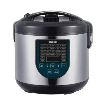 Мультиварка Edler EDMC-2006 Black, 860 Вт, 5 л, 25 програм, світлодиодний дисплей, мульти-кухар, відкладений старт, мірний стакан, ложка для рису, ложка для супу, лоток для приготування на пару, механічне керування
