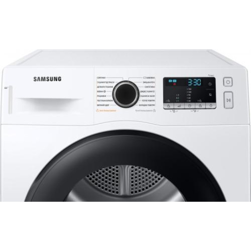 Сушильна машина Samsung DV90TA040AE/UA, White, 9 кг, 14 программ, дисплей, з тепловим насосом, внутрішнє освітлення барабану, A++, 85x60x60 см