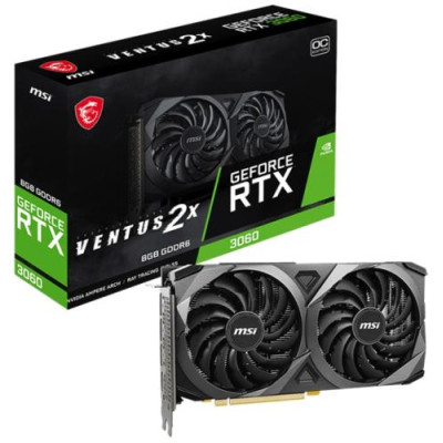 Відеокарта GeForce RTX 3060, MSI, VENTUS 2X OC, 8Gb GDDR6, 128-bit, HDMI/3xDP, 1807/15000 MHz, 8-pin (RTX 3060 VENTUS 2X 8G OC)