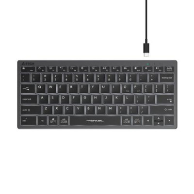 Клавіатура A4Tech FX61 "Fstyler", Black/Grey, USB, біле LED підсвічування, компактна, ультратонка, перемикачі Scissor, 12 мультимедійних кнопок, захист від бризок, 1.5 м, UA/RU/US