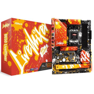 Материнська плата AM5 ASRock B650 LiveMixer, B650, 4xDDR5, Int.Video (CPU), 2xSATA3, 3xM.2, 3xPCI-E 4.0 16x, 1xM.2 (Key E), ALC897, RTL8125BG, 10xUSB3.2/12xUSB2.0, HDMI/DP, CrossFire, ATX