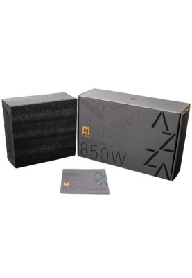 Блок живлення 850 Вт, AZZA, Black, модульний, 80+ Gold, 12 см, 3xMolex / 6xSATA / 4x6+2-pin / 1x20+4-pin / 2x4+4-pin, захист UVP/OVP/OPP/OCP/SCP (PSAZ-850G)