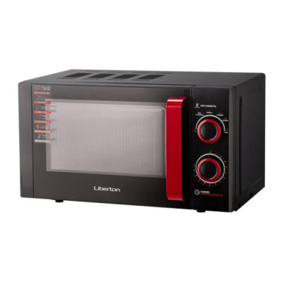 Мікрохвильова піч Liberton LMW-2082M, Black/Red, 700W, 20 л, 5 рівнів потужності, керування поворотним перемикачем, діаметр поворотного столу 25.5 см