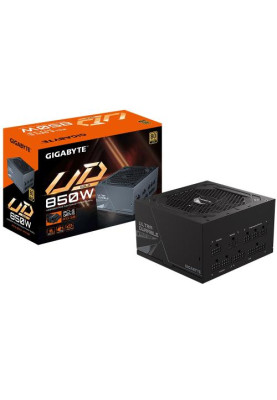 Блок живлення 850 Вт, Gigabyte UD850GM PG5, Black, модульний, 80+ Gold, 120 мм, 4xMolex / 8xSATA / 4x6+2-pin / 1x16-pin / 2x4+4-pin / 1x20+4-pin, захист OVP / OPP / SCP / UVP / OCP / OTP (GP-UD850GM PG5)