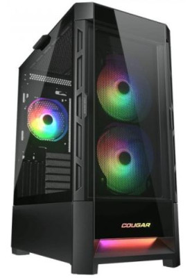 Корпус Cougar Duoface RGB Black, без БЖ, ATX / Micro ATX / Mini ITX, USB 3.0 x2, USB 2.0 x1, RGB підсвічування, 2x140 ARGB, 1x120 ARGB, загартоване скло, 230x491x386 мм