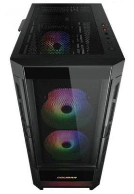 Корпус Cougar Duoface RGB Black, без БЖ, ATX / Micro ATX / Mini ITX, USB 3.0 x2, USB 2.0 x1, RGB підсвічування, 2x140 ARGB, 1x120 ARGB, загартоване скло, 230x491x386 мм