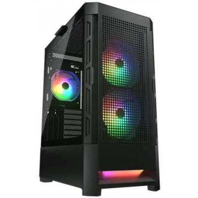 Корпус Cougar Airface RGB Black, без БЖ, ATX / Micro ATX / Mini ITX, USB 3.0 x2, USB 2.0 x1, RGB підсвічування, 2x140 ARGB, 1x120 ARGB, загартоване скло, 230x491x386 мм