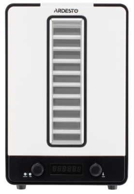 Сушарка овочів та фруктів Ardesto FDB-1138, White, 550W, керування механічне з відображенням режимів на дисплеї, 10 лотків + 1 решітка, таймер 1-48год, діаметр сушильного піддону 23см, діапазон температур 40-70°C, захист від перегріву