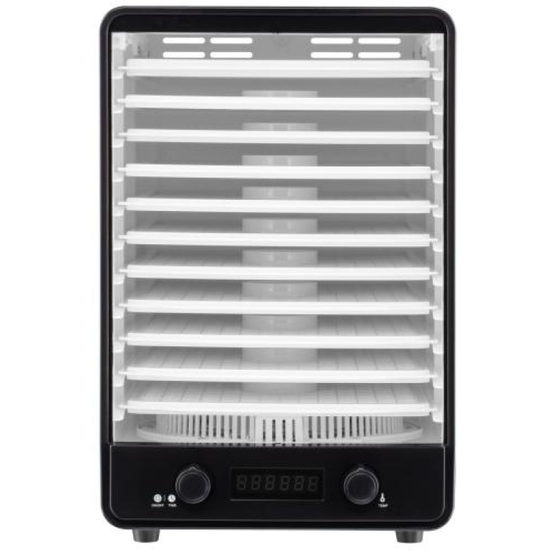 Сушарка овочів та фруктів Ardesto FDB-1138, White, 550W, керування механічне з відображенням режимів на дисплеї, 10 лотків + 1 решітка, таймер 1-48год, діаметр сушильного піддону 23см, діапазон температур 40-70°C, захист від перегріву
