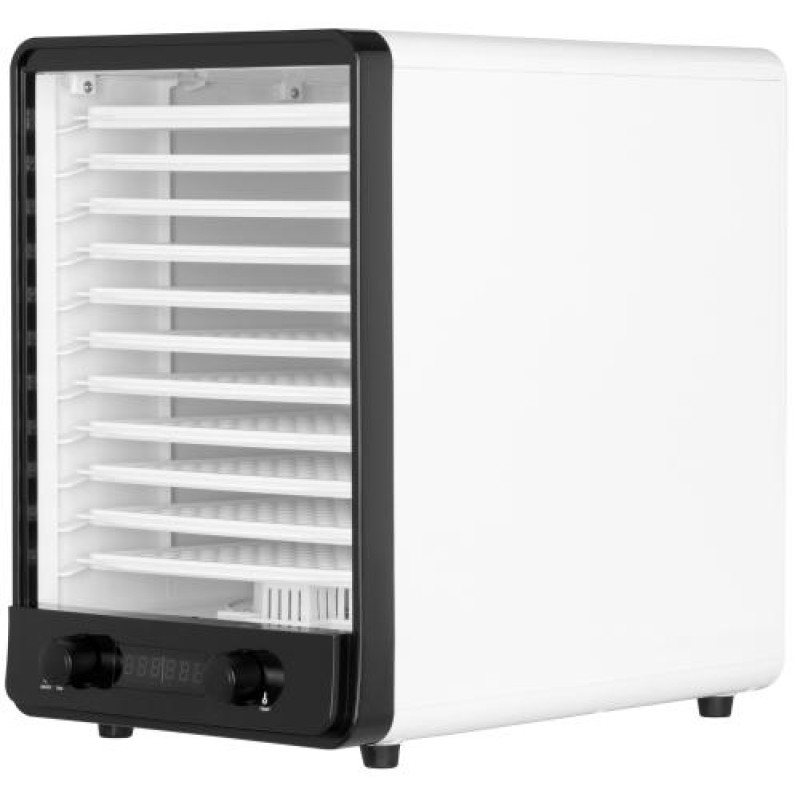 Сушарка овочів та фруктів Ardesto FDB-1138, White, 550W, керування механічне з відображенням режимів на дисплеї, 10 лотків + 1 решітка, таймер 1-48год, діаметр сушильного піддону 23см, діапазон температур 40-70°C, захист від перегріву
