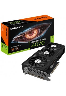 Відеокарта GeForce RTX 4070, Gigabyte, WINDFORCE OC, 12Gb GDDR6X, 192-bit, HDMI/3xDP, 2490/21000 MHz, 8-pin (GV-N4070WF3OC-12GD)