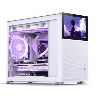 Корпус Jonsbo D31 MESH SCREEN, White, без БЖ, Mini Tower, для Micro ATX / DTX / Mini ITX, 8" TFT екран (1280x800, 60 Гц), CPU до 168 мм / VGA до 400 мм, бічна панель із загартованого скла