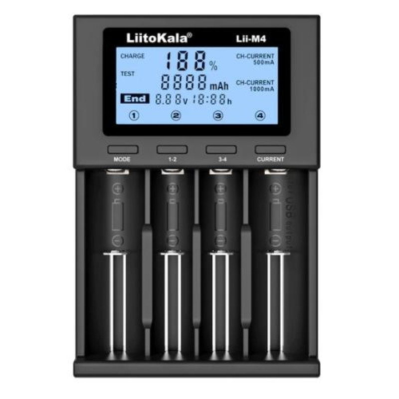 Зарядний пристрій LiitoKala Lii-M4, Black,3.7V/1.2V, AA/AAA, 18650/26650/16340/14500/10440/18500, вимірювання ємності