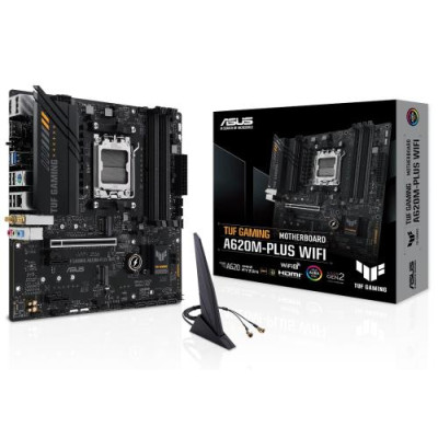 Материнська плата AM5 Asus TUF GAMING A620-PLUS WIFI, A620, 4xDDR5, Int.Video (CPU), 4xSATA3, 2xM.2, 1xPCI-E 4.0 x16, 2xPCI-E 3.0 x1, Real, Bluetooth 5.3, 4xUSB3.2/6xUSB2.0, HDMI/2xDP, MicroATX