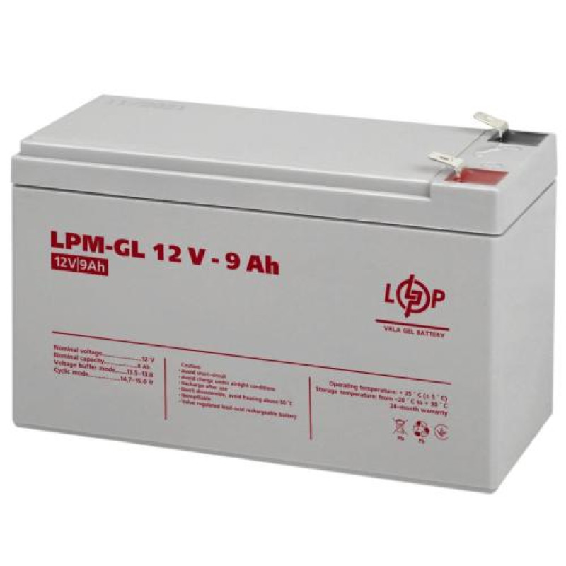 Батарея для ДБЖ 12В 9Ач LogicPower, LPM-GL12-9AH, AGM гелевий, ШхДхВ 151x65x100 (6563)